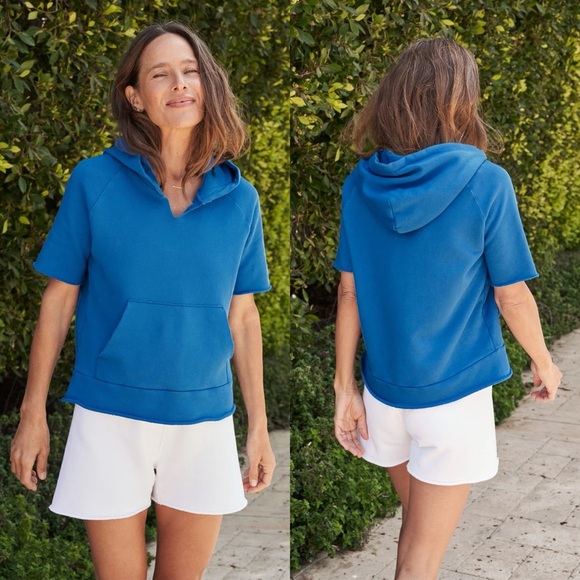 Frank & Eileen Hoodie Mel Cropped Short-Sleeve Fleece Summer Blue M GUC - Picture 1 of 8